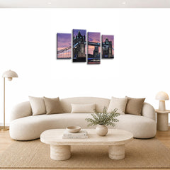 LR London City Wall Art Picture – Cityscape Framed 4 Panel Split Canvas Print | Ready to Hang | Modern Wall Art for Living Room, Bedroom & Office