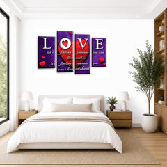 LR Love Wall Art Picture – Purple & Red Quote Framed 4 Panel Split Canvas Print | Ready to Hang | Modern Wall Art for Living Room, Bedroom & Office