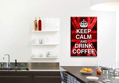 LR Keep Calm Wall Art Canvas Picture Drink Coffee Red White Union Jack Home Framed Panel Print Ready to Hang