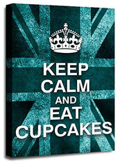 LR Keep Calm Wall Art Canvas Picture Eat Cupcakes Teal White Union Jack Home Framed Panel Print Ready to Hang