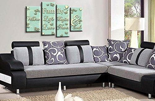 LR Family Wall Art Print Love Quote Duck Egg Cream Home Framed Split Canvas Picture Ready to Hang