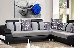 LR Floral Blue Rose Wall Art Grey White Flower Canvas Picture Print Ready to Hang