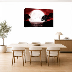 LR Abstract Landscape Wall Art Picture – Red, Black & White Seascape Framed Canvas Print | Ready to Hang | Modern Wall Art for Living Room, Bedroom & Office