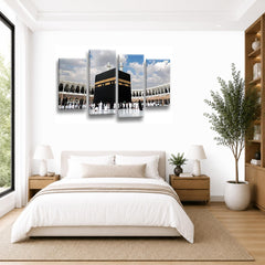 LR Hajj Islamic Mecca Wall Art Picture Framed 4 Panel Split Canvas Print | Ready to Hang | Modern Wall Art for Living Room, Bedroom & Office