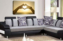 LR Love Heart Sunset Hands Wall Art Picture Yellow Orange Gold Canvas Large Framed Print Ready to Hang