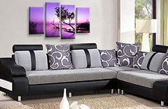 LR Sunset Landscape Lake Wall Art Picture – Purple & Brown Floral Framed 4 Panel Split Canvas Print | Ready to Hang | Modern Wall Art for Living Room, Bedroom & Office