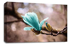 LR Floral Wall Art Picture – Grey, Teal & White Framed Canvas Print | Ready to Hang | Modern Wall Art for Living Room, Bedroom & Office