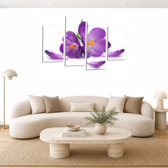 LR Floral Rose Wall Art Picture – Purple & White Framed 4 Panel Split Canvas Print | Ready to Hang | Modern Wall Art for Living Room, Bedroom & Office
