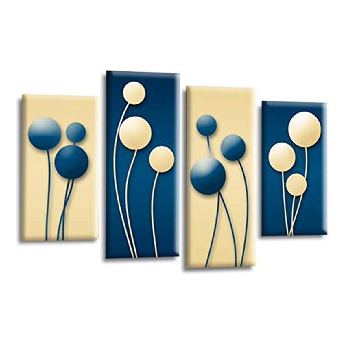 LR Floral Rose Wall Art Picture – Blue & Cream Framed 4 Panel Split Canvas Print | Ready to Hang | Modern Wall Art for Living Room, Bedroom & Office