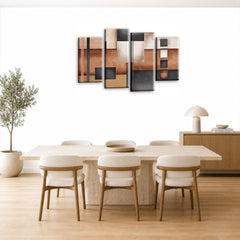 LR Grey Abstract Wall Art Picture – Cream Modern Framed 4 Panel Split Canvas Print | Ready to Hang | Modern Wall Art for Living Room, Bedroom & Office