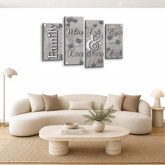 LR Family Love Quote Wall Art Picture – Grey & Powder Grey Framed 4 Panel Split Canvas Print | Ready to Hang | Modern Wall Art for Living Room, Bedroom & Office