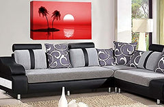 LR Sunset Beach Wall Art Print Red Palm Trees Tropical Island Framed Canvas Picture Ready to Hang