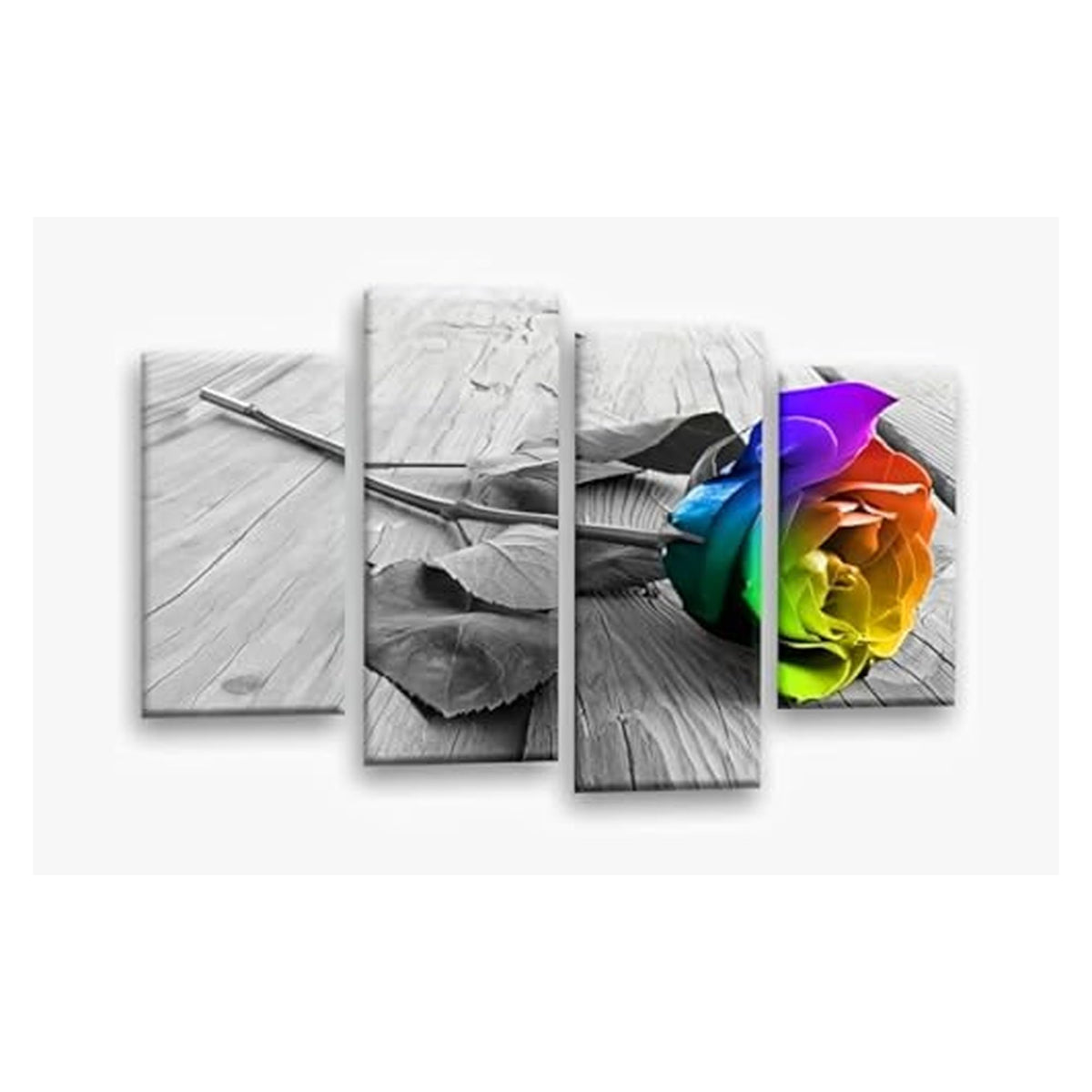 LR Floral Rainbow Rose Wall Art Picture Framed 4 Panel Split Canvas Print | Ready to Hang | Modern Wall Art for Living Room, Bedroom & Office