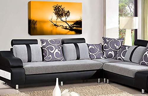 LR Seascape Landscape Sunset Wall Art Picture Orange Grey Framed Canvas Print Ready to Hang