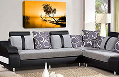 LR Seascape Landscape Sunset Wall Art Picture Orange Grey Framed Canvas Print Ready to Hang
