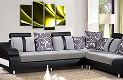LR Yellow Abstract Wall Art Picture Black White Stripes Swirls Framed Split Panel Print Ready to Hang