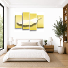 LR Abstract Wall Art Picture – Grey, Yellow & White Modern Framed 4 Panel Split Canvas Print | Ready to Hang | Modern Wall Art for Living Room, Bedroom & Office