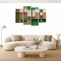 LR Green Abstract Wall Art Picture – Cream Modern Framed 4 Panel Split Canvas Print | Ready to Hang | Modern Wall Art for Living Room, Bedroom & Office