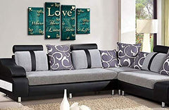 LR Love Quote Wall Art Picture – Teal & Cream Framed 4 Panel Split Canvas Print | Ready to Hang | Modern Wall Art for Living Room, Bedroom & Office