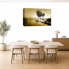 LR Seascape Landscape Sunset Wall Art Picture – Grey & Brown Framed Canvas Print | Ready to Hang | Modern Wall Art for Living Room, Bedroom & Office