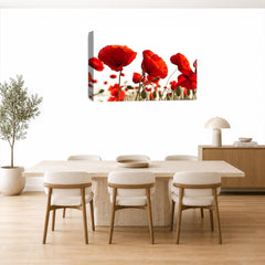 LR Floral Poppy Rose Wall Art Picture – Red & White Framed Canvas Print | Ready to Hang | Modern Wall Art for Living Room, Bedroom & Office