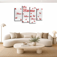 LR Love Quote Home Wall Art Picture – Red & White Framed 4 Panel Split Canvas Print | Ready to Hang | Modern Wall Art for Living Room, Bedroom & Office