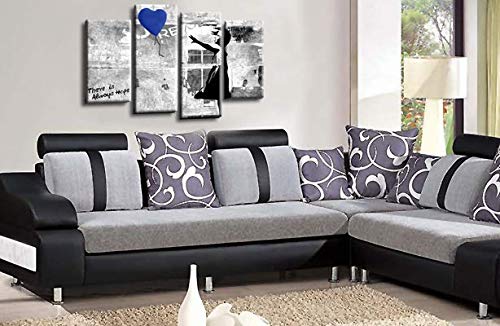 LR Banksy Heart Art Print Blue Grey Balloon Girl Framed Canvas Split Wall Picture Ready to Hang