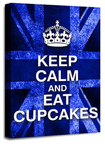 LR Keep Calm Wall Art Canvas Picture Eat Cupcakes Blue White Union Jack Home Framed Panel Print Ready to Hang