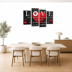 LR Love Wall Art Picture – Grey & Red Quote Framed 4 Panel Split Canvas Print | Ready to Hang | Modern Wall Art for Living Room, Bedroom & Office