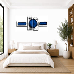 LR Blue Abstract Wall Art Picture – Red & Black Modern Framed 4 Panel Split Canvas Print | Ready to Hang | Modern Wall Art for Living Room, Bedroom & Office