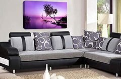 LR Seascape Landscape Sunset Wall Art Picture Purple Grey Framed Canvas Print Ready to Hang