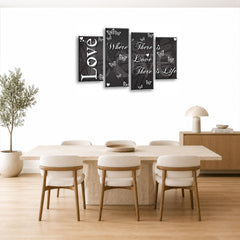 LR Love Quote Wall Art Picture – Grey & White Framed 4 Panel Split Canvas Print | Ready to Hang | Modern Wall Art for Living Room, Bedroom & Office