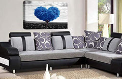 LR Floral Love Heart Tree Wall Art Picture Blue Grey Abstract Flower Landscape Framed Print Ready to Hang
