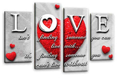 LR Red Love Heart Wall Art Picture Powder Grey White Abstract Quote Framed Canvas Split Panel Print