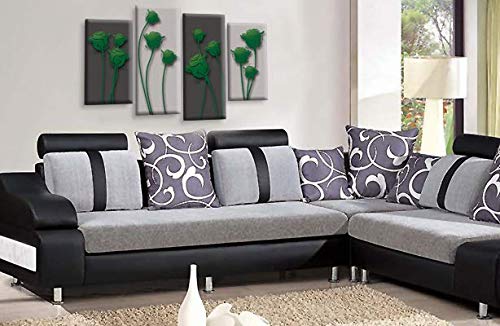 LR Green Floral Rose Wall Art Picture Grey Abstract Flower Love Framed Split Panel Print Ready to Hang