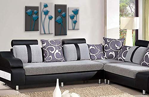 LR Teal Floral Rose Wall Art Picture Grey Abstract Flower Love Framed Split Panel Print Ready to Hang