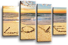 LR Love Quote Canvas Art Picture Orange Grey Cream Sunset Beach Seascape Home Split Wall Panel Print