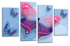 LR Butterfly Heart Wall Art Picture Love Pink Blue Framed Split Canvas Panel Print