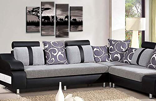 LR Elephant Sunset Wall Art Picture Grey Black White Africa Animal Framed Canvas Split Panel Print