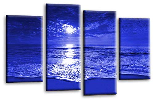 LR Sunset Beach Wall Art Picture Blue Cream Seascape Love Framed Split Canvas Print Ready to Hang