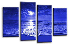LR Sunset Beach Wall Art Picture Blue Cream Seascape Love Framed Split Canvas Print Ready to Hang