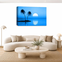 LR Sunset Beach Wall Art Picture – Blue Seascape Framed Canvas Print | Ready to Hang | Modern Wall Art for Living Room, Bedroom & Office