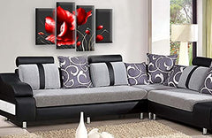 LR Floral Rose Grey Red Flower Wall Art Poppy Split Canvas Picture