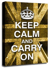LR Keep Calm Wall Art Canvas Picture Carry On Brown Cream Union Jack Home Framed Panel Print Ready to Hang