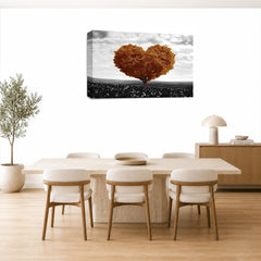 LR Floral Love Heart Tree Wall Art Picture – Grey & Brown Framed Canvas Print | Ready to Hang | Modern Wall Art for Living Room, Bedroom & Office