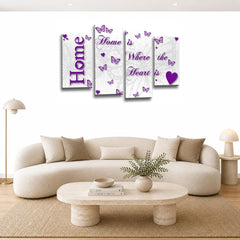 LR Love Quote Home Wall Art Picture – Purple & White Framed 4 Panel Split Canvas Print | Ready to Hang | Modern Wall Art for Living Room, Bedroom & Office