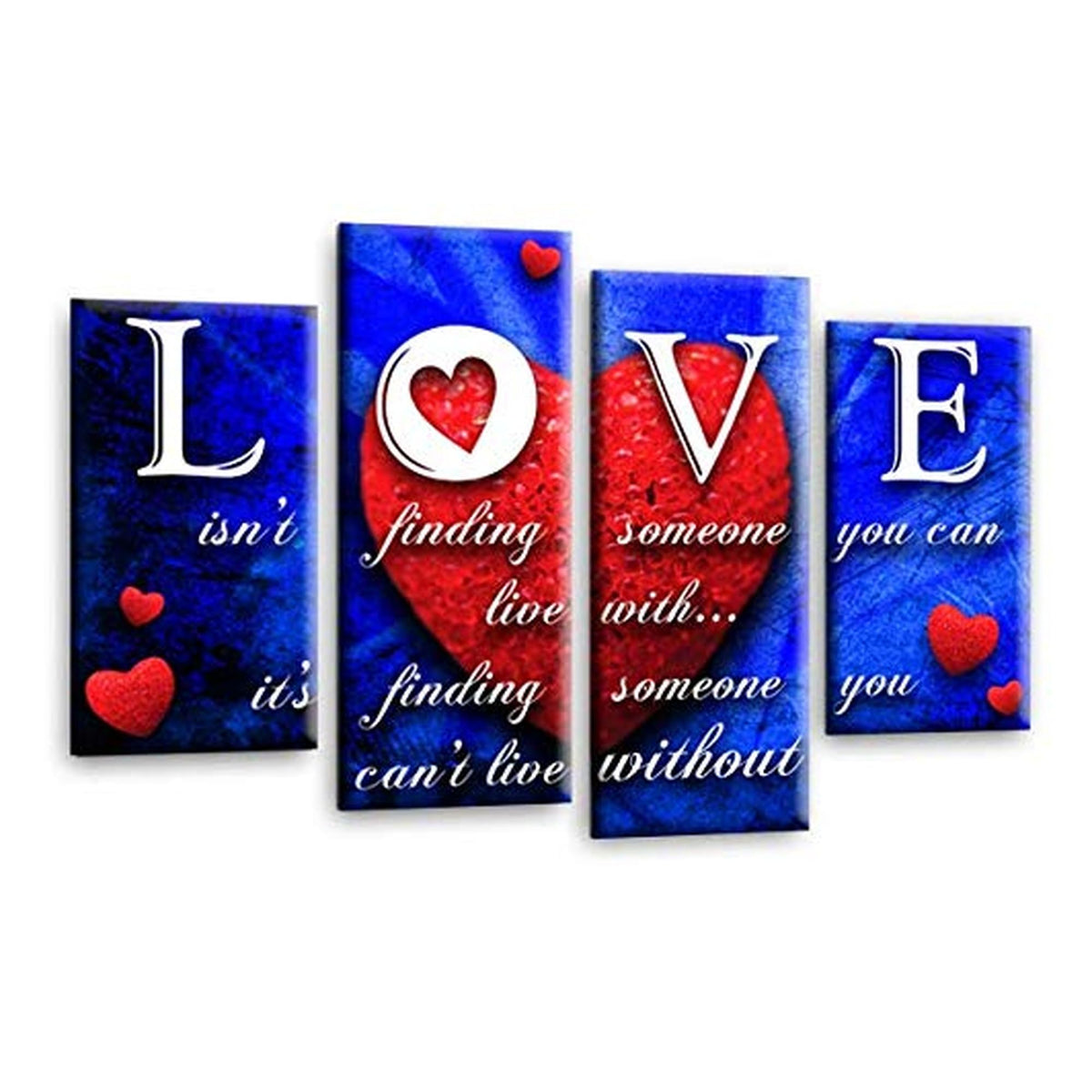 LR Love Quote Wall Art Picture – Red & Blue Framed 4 Panel Split Canvas Print | Ready to Hang | Modern Wall Art for Living Room, Bedroom & Office