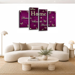 LR Love Quote Home Wall Art Picture – Purple & Cream Framed 4 Panel Split Canvas Print | Ready to Hang | Modern Wall Art for Living Room, Bedroom & Office
