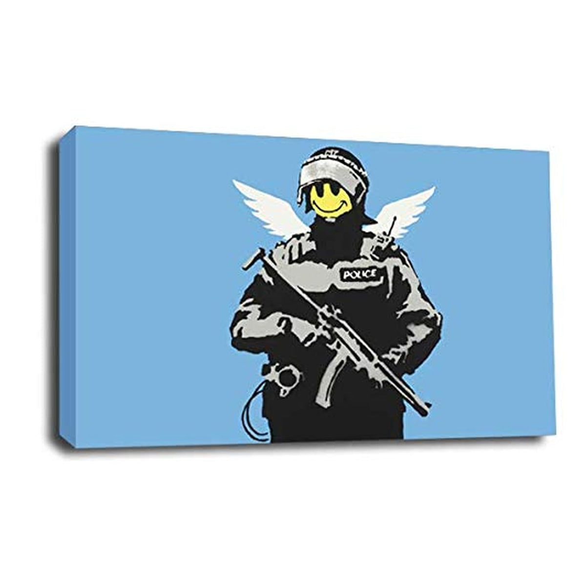 LR Banksy Copper Wall Art Picture – Grey & White Graffiti Art Framed Canvas Print | Ready to Hang | Modern Wall Art for Living Room, Bedroom & Office