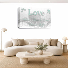 LR Love Quote Wall Art Picture – White & Duck Egg Framed Canvas Print | Ready to Hang | Modern Wall Art for Living Room, Bedroom & Office